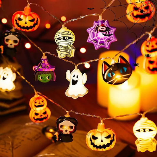 Halloween LED String Lights – Pumpkin, Ghost & Spider Web Decor