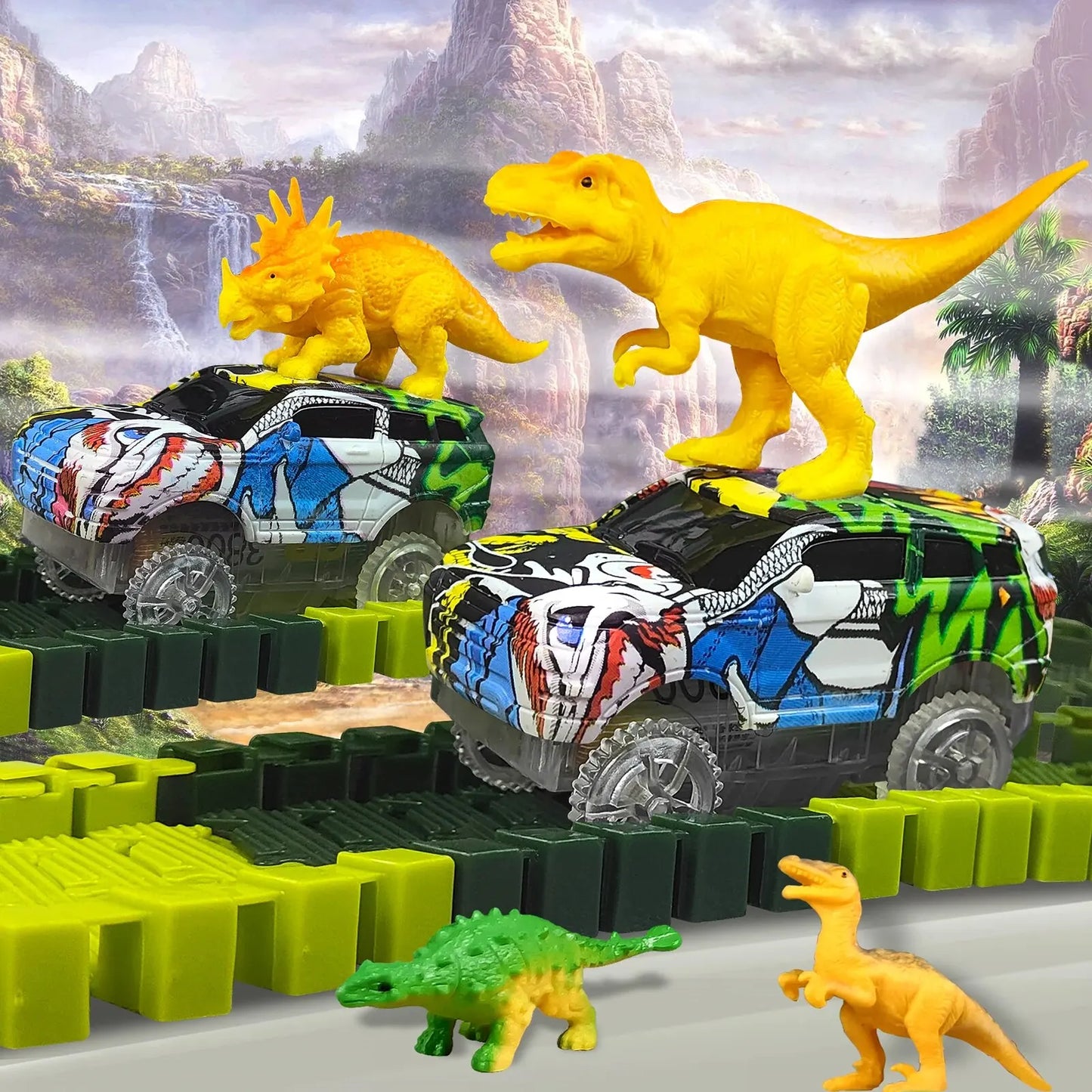 Magic Climbing Dinosaur Car Track Set – Flexible Race Track with Flashing Light Car!