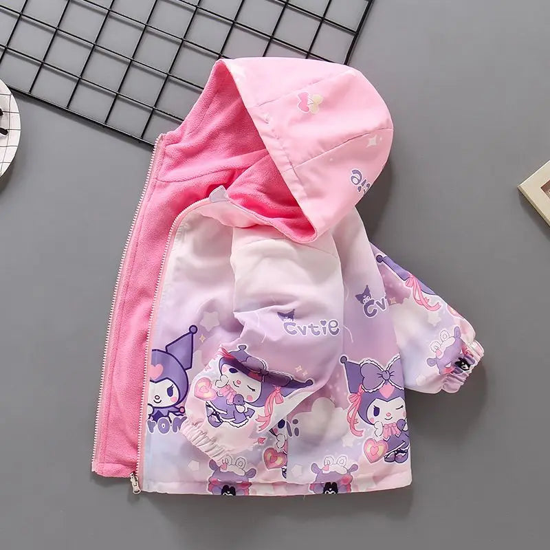 Teen Girls’ Plush Jacket – Cartoon Hooded Outerwear