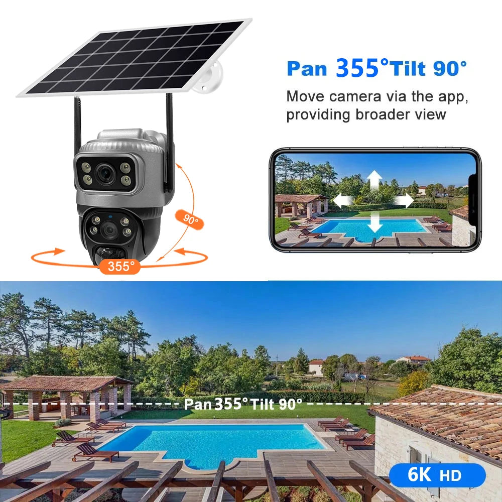 8MP 4K Solar Security Camera | 4G/WiFi | Dual Lens | PIR Motion | Night Vision