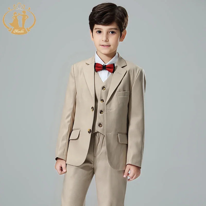 Boys’ 3-Piece Formal Suit – Khaki Coat, Vest & Pants | Wedding & Party Outfit