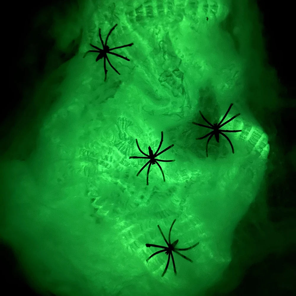 Halloween Fluorescent Cobwebs – Glowing Spider Web Decorations