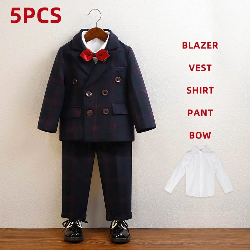 Kids’ Red Plaid Blazer Set – 1–10Y Boys’ Formal Performance Outfit