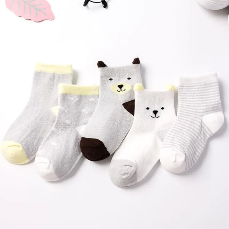 Cute Animal Baby Socks – Cat Design, 5-Pack (0–6Y)