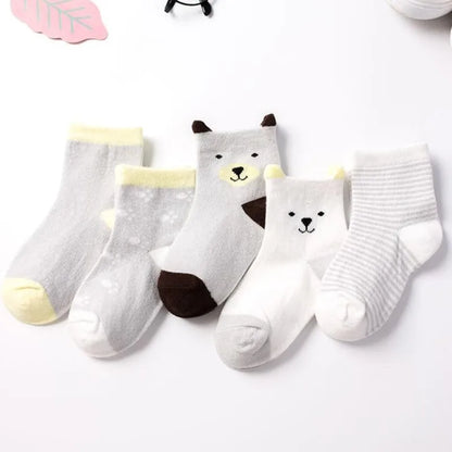 Cute Animal Baby Socks – Cat Design, 5-Pack (0–6Y)