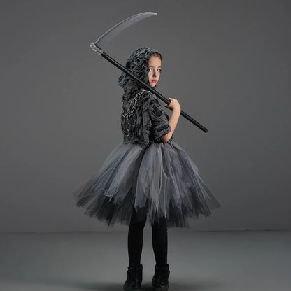 Girls Evil Halloween Outfit – Grim Reaper Carnival Costume