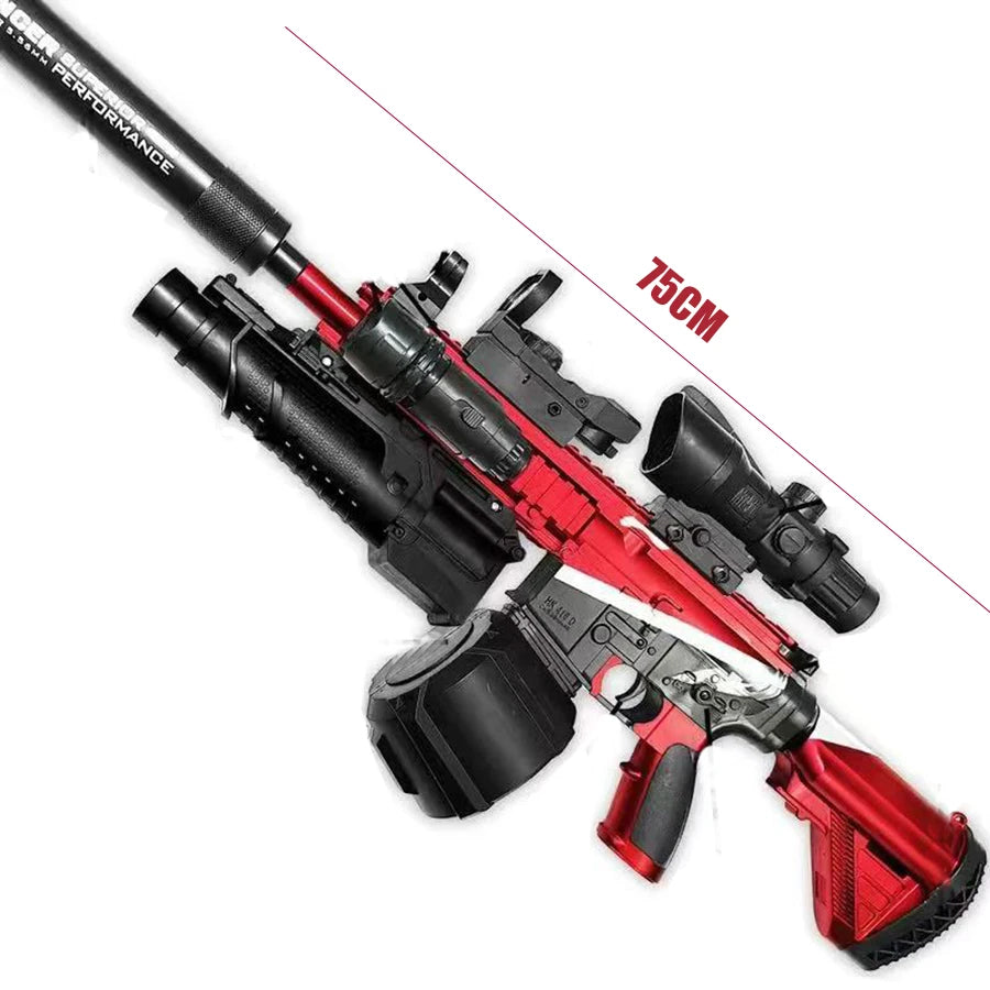 Ultra Shoppings 416 fully equipped automatic toy gun firing 7-8mm hydrogel bullets, with infrared reloading for boys' play.