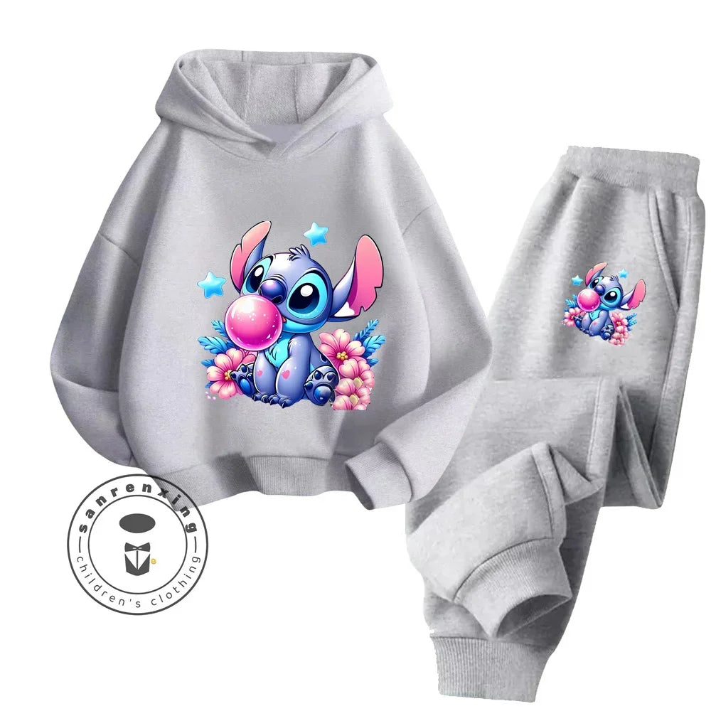 Gift For Casual Kids' Stitch Graphic Sweatshirt Set – Fun & Energetic Wear