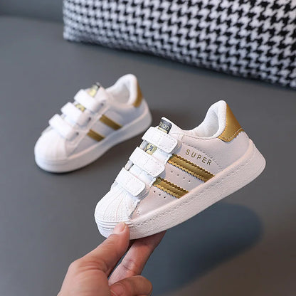 Kids' Fashion White Sneakers – Breathable & Non-Slip Comfort