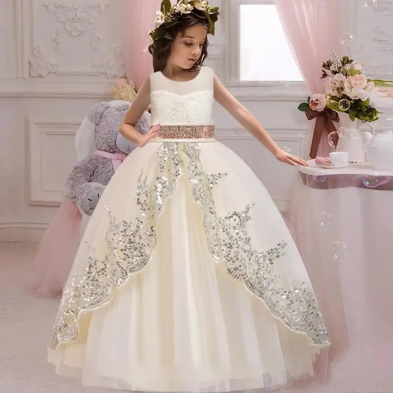 Girls Elegant Lace Wedding & Party Princess Dress