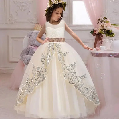 Girls Elegant Lace Wedding & Party Princess Dress
