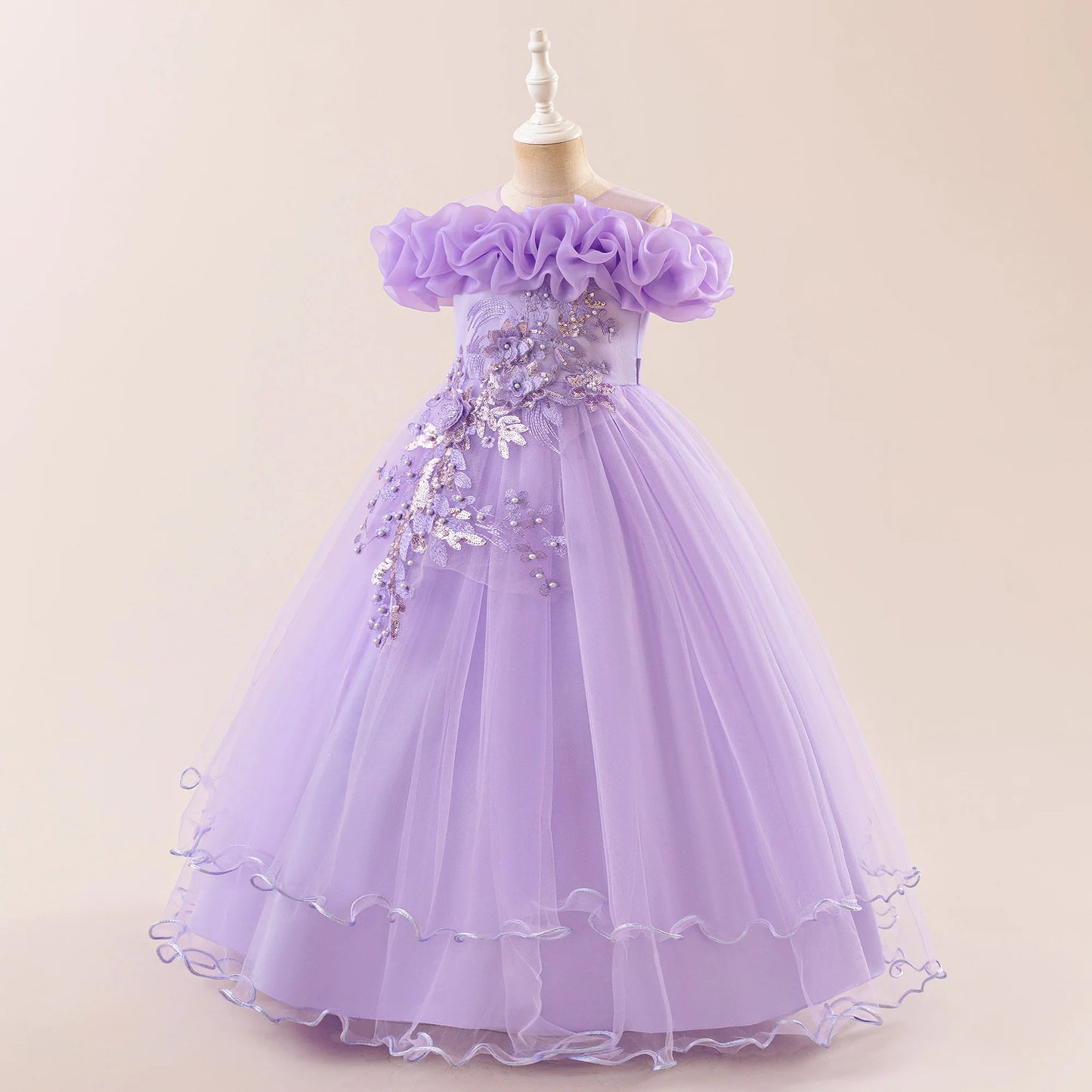 Prom & Party Dress – Girls Floral Mesh Gown