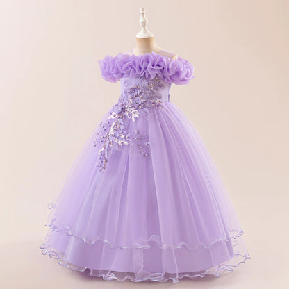 Prom & Party Dress – Girls Floral Mesh Gown