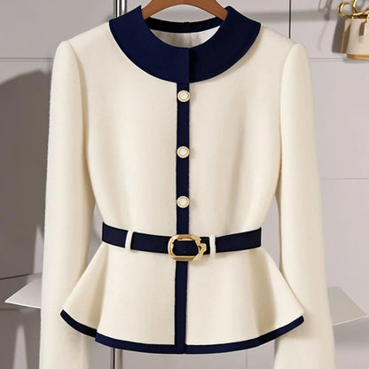 High-End Waistline Knit Coat – Single-Breasted Style