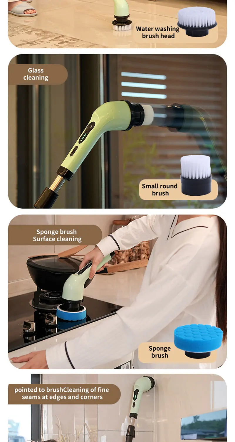 9-in-1 Electric Cleaning Brush – Spin Scrubber for Kitchen, Bathroom & More