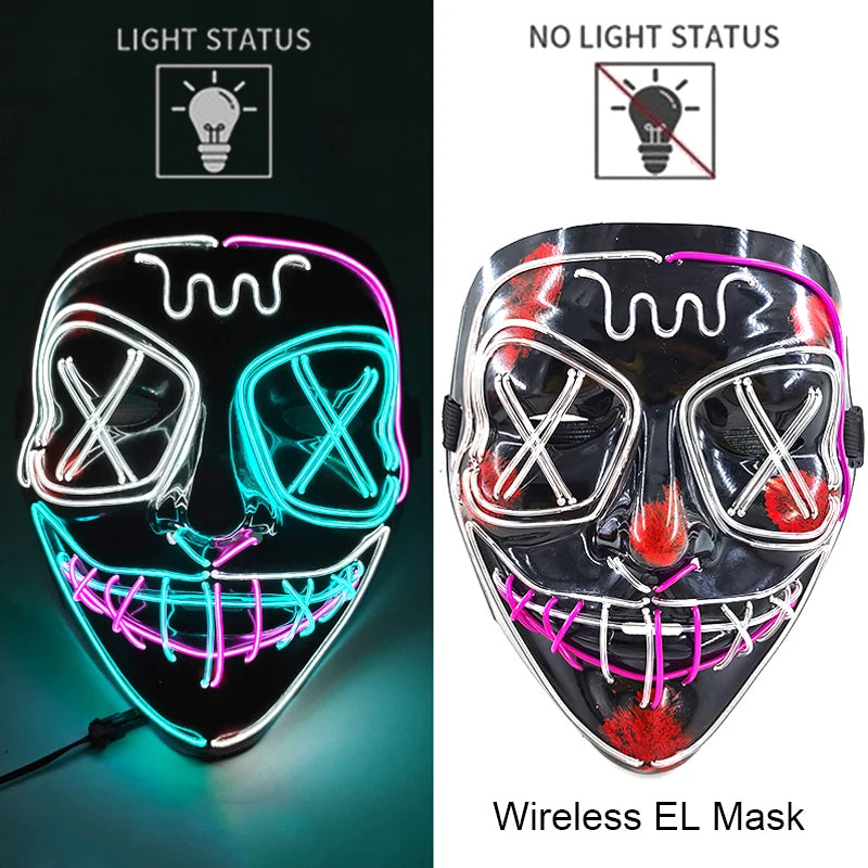Wireless Neon LED Purge Mask – Glowing Halloween Party Mask