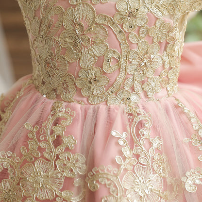 Princess Party Dress – Lace Embroidery with Ruffles