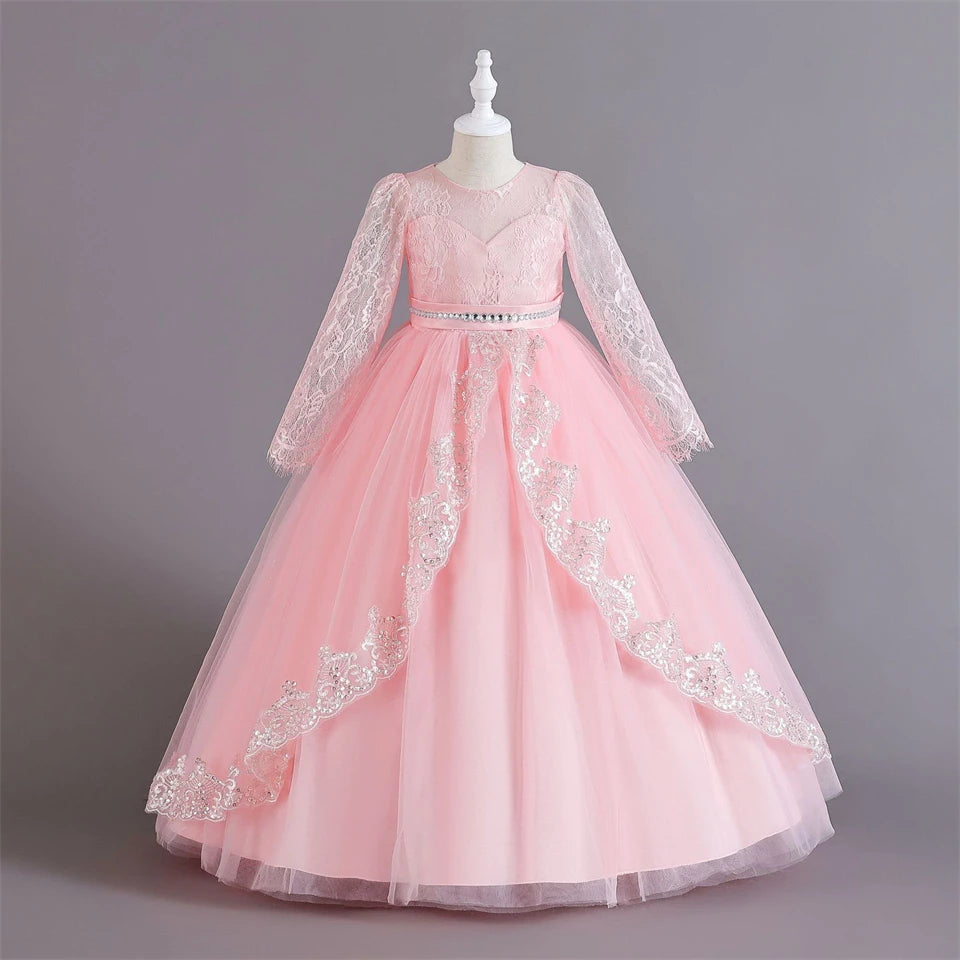 Girls Evening Dress – Lace Embroidered Party Gownn