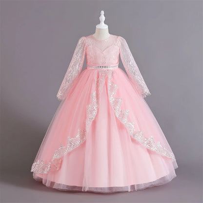 Girls Evening Dress – Lace Embroidered Party Gownn