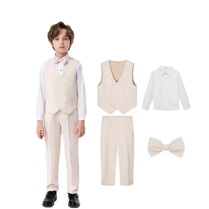 Teenagers’ Formal Tuxedo – Beige Waistcoat Set for Weddings & Parties