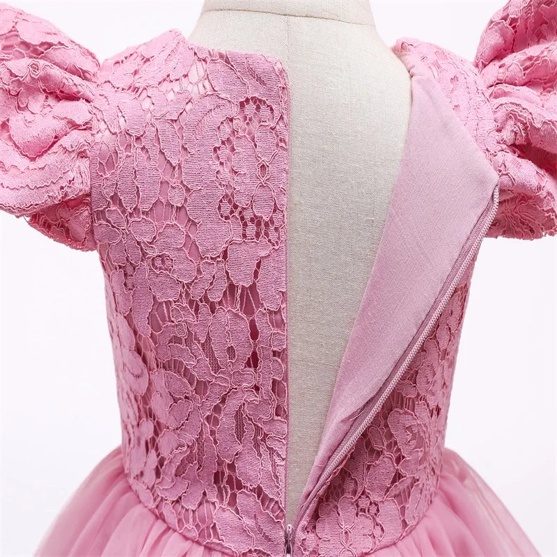 Princess Party Dress – Lace Embroidery with Ruffles