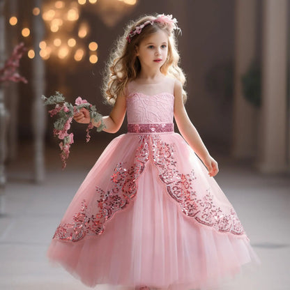 Girls Elegant Lace Wedding & Party Princess Dress