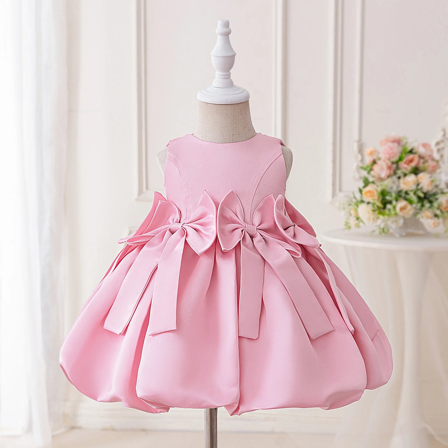 Pink Bow Baby Girl Dress – 1st Birthday & Party Outfit