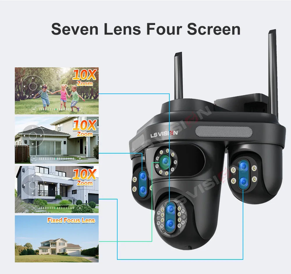 3/4 Screen WiFi PTZ Camera | 10X Zoom | AI Auto Tracking | Outdoor IP66 CCTV
