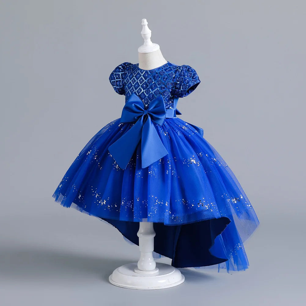 Kids’ Sequin Dress – High-Low Puffy Tutu with Bow Belt