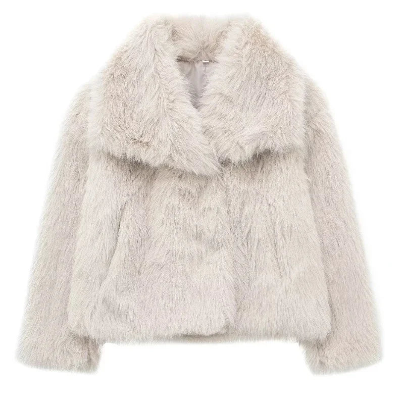 Women’s Autumn Winter Faux Fur Coat – Plush Fluffy Outerwear in White, Red, Gray, and Black