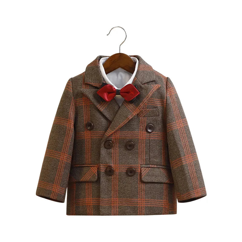 Kids’ Red Plaid Blazer Set – 1–10Y Boys’ Formal Performance Outfit