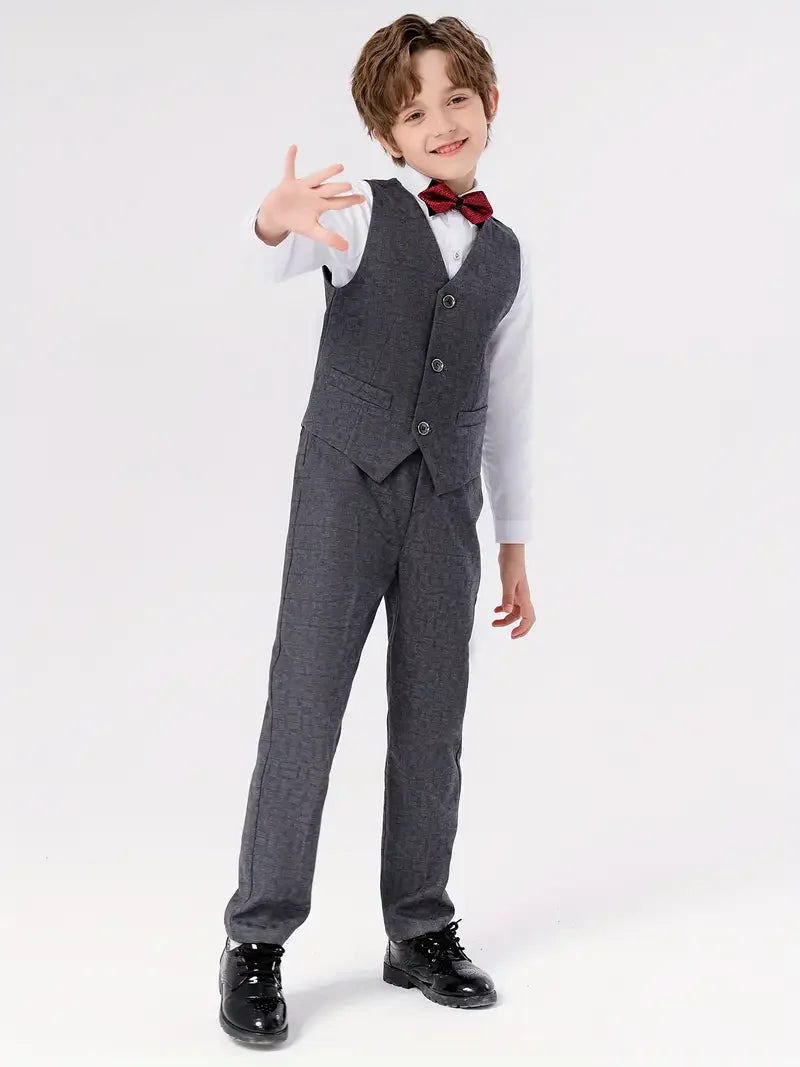 Boys’ Multi-Occasion Suit – Jacket, Vest, Pants & Accessories Set