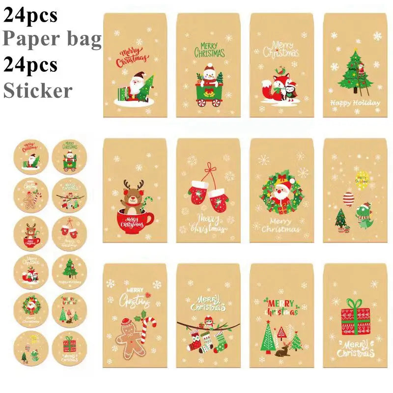 24/48pcs Christmas Kraft Paper Gift Bags – Cookie Wrapping & Party Favor for Xmas 2024