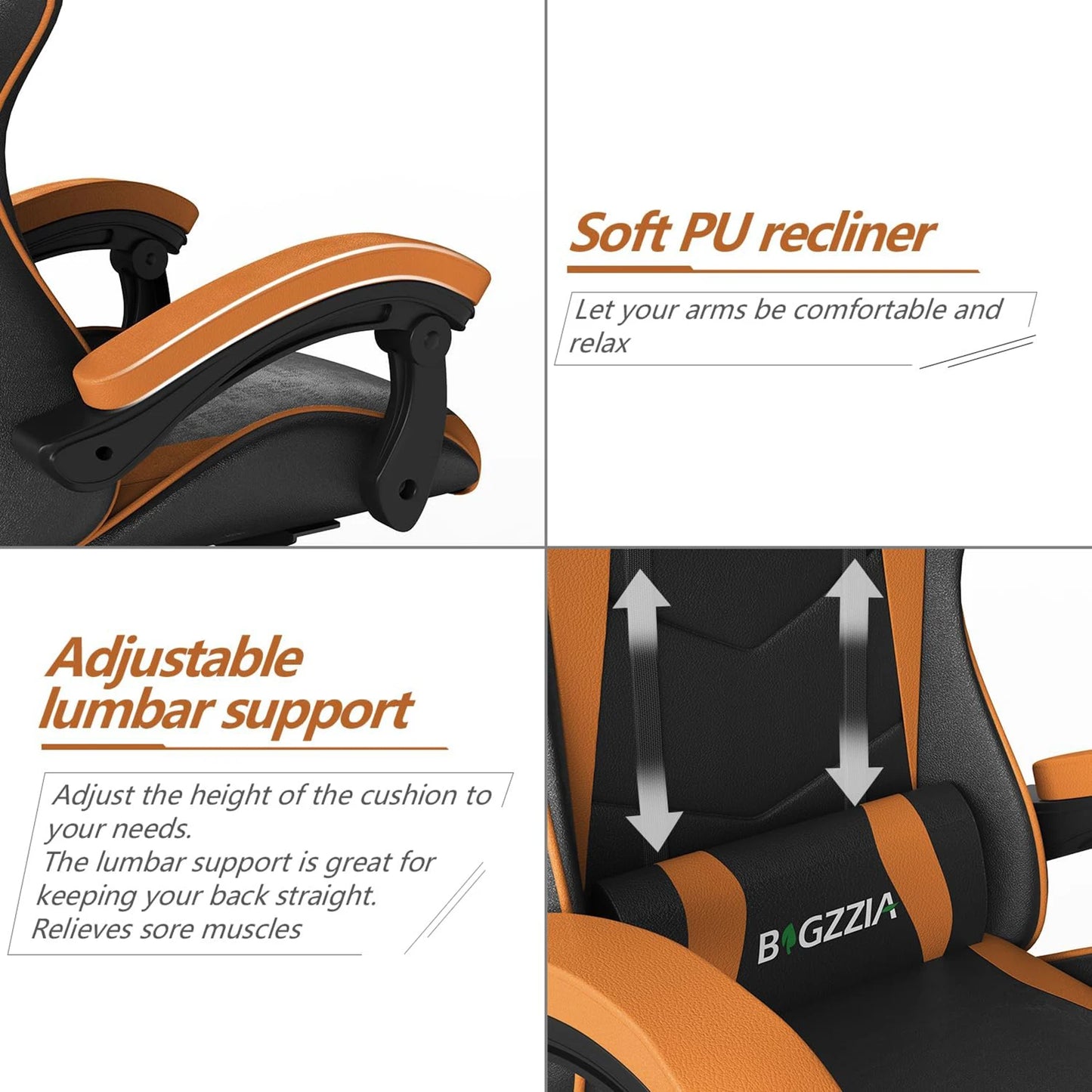 Ergonomic Gaming & Office Chair: PU Leather with Headrest & Lumbar Support