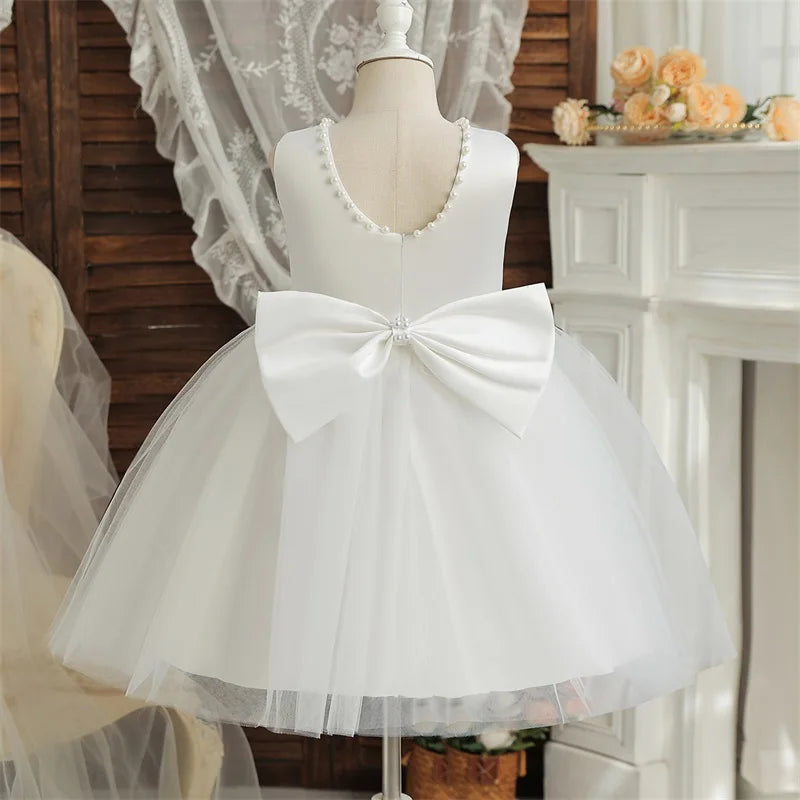 Kids Birthday Princess Dress with Bow & Pearls