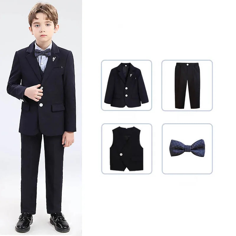 Boys' Formal Wedding Suit Set – Blazer, Vest, Shirt & Pants (Ages 4–12)