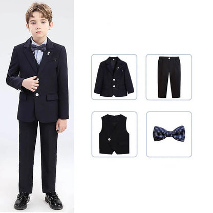 Boys' Formal Wedding Suit Set – Blazer, Vest, Shirt & Pants (Ages 4–12)