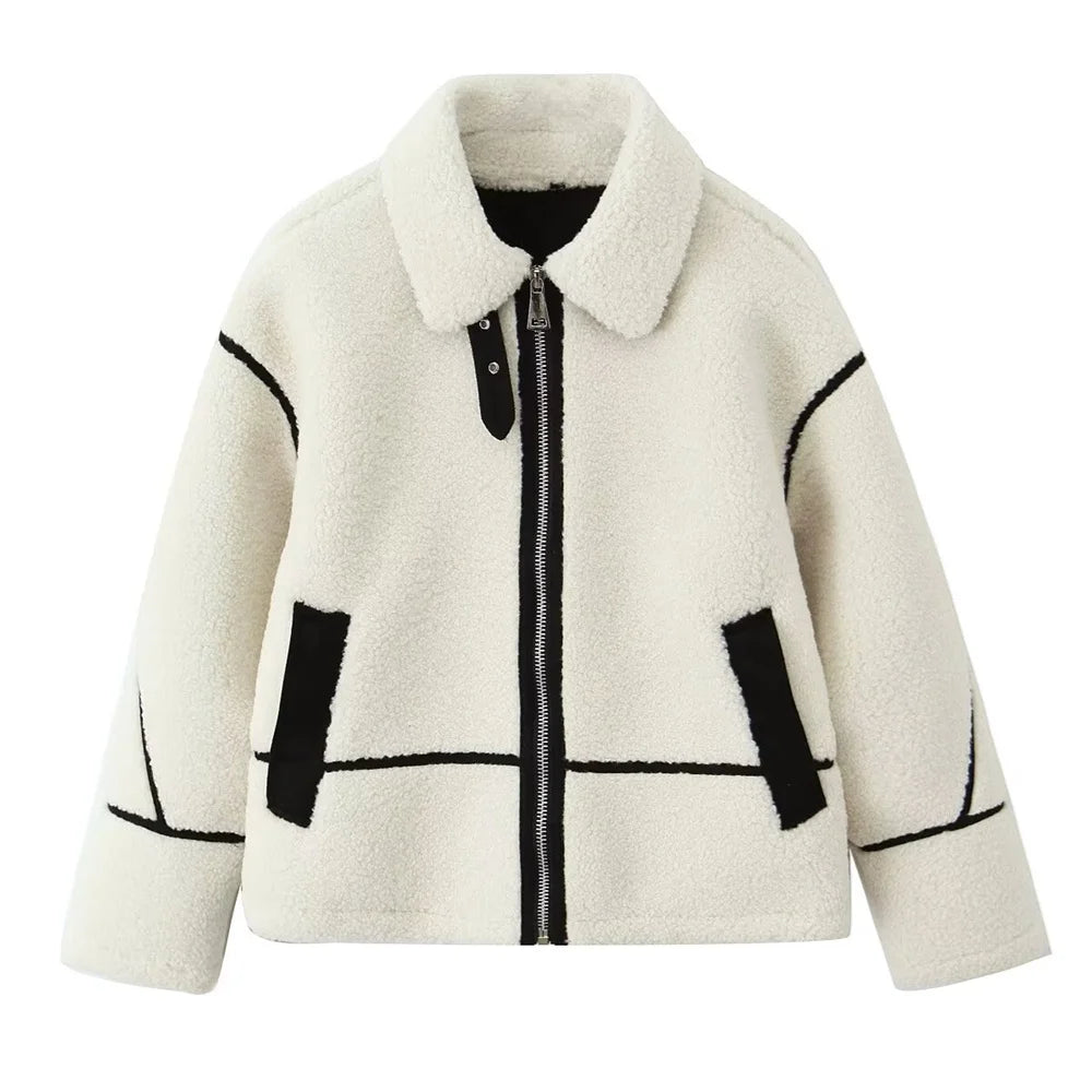 Women's Warm Long Sleeve Jacket with Zipper Pockets