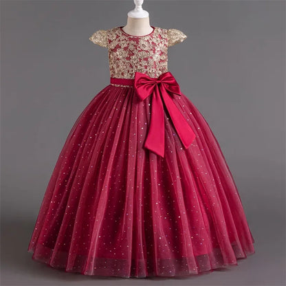 Festive Elegance – Girls’ Bow Party Dress for 3-10Y