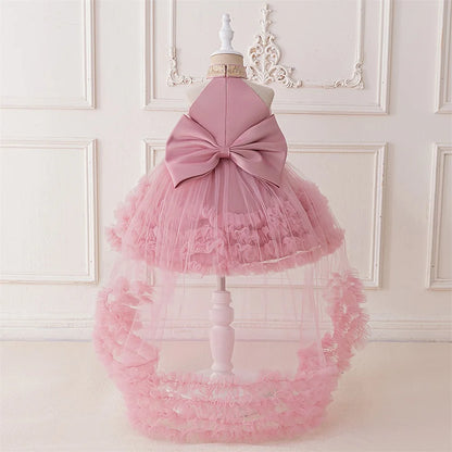 Elegant Baby Party Dress – Sequin Princess Gown with Big Bow & Train