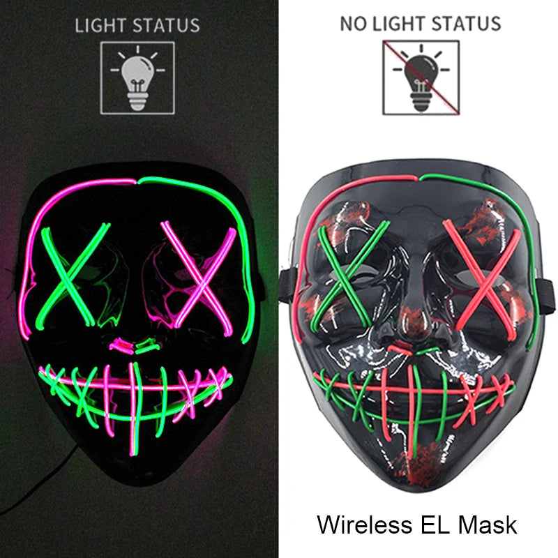 Wireless Neon LED Purge Mask – Glowing Halloween Party Mask