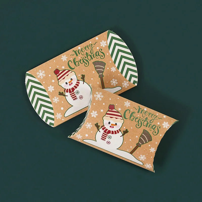 10pcs Christmas Pillow-Shaped Gift Boxes – Kraft Paper Candy & Cookie Packaging