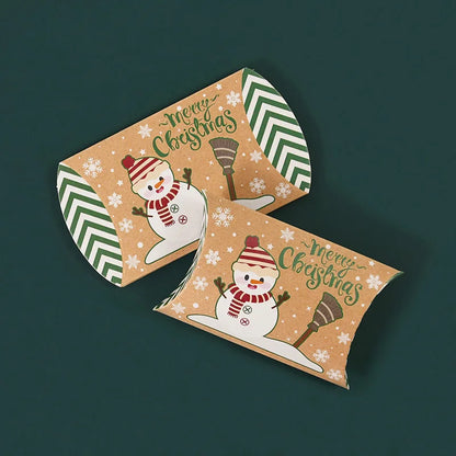 10pcs Christmas Pillow-Shaped Gift Boxes – Kraft Paper Candy & Cookie Packaging