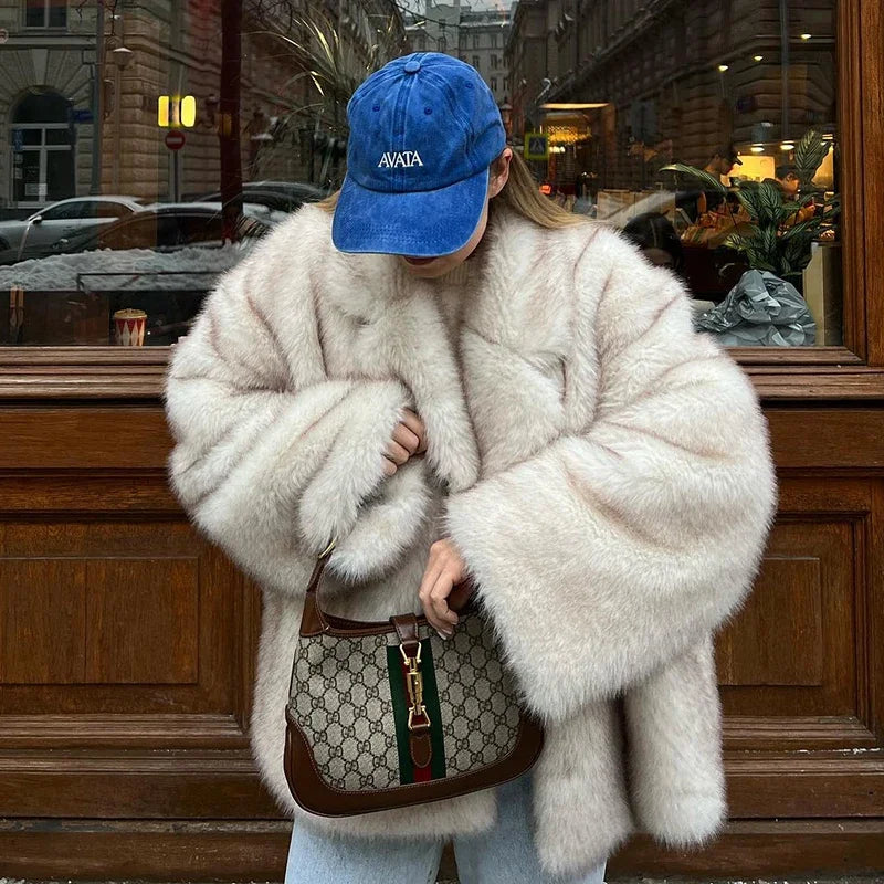 Cozy Glam: Oversized Gradient Fur Jacket