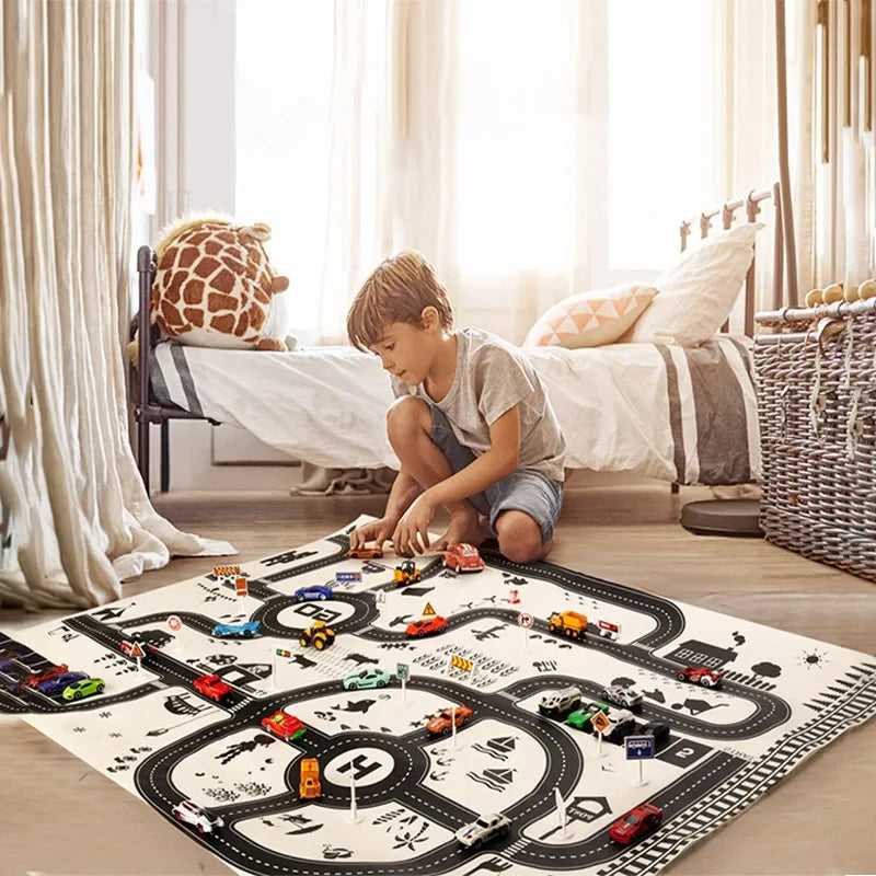 130*100CM Large Road Map Carpet – Educational Traffic Playmat for Kids