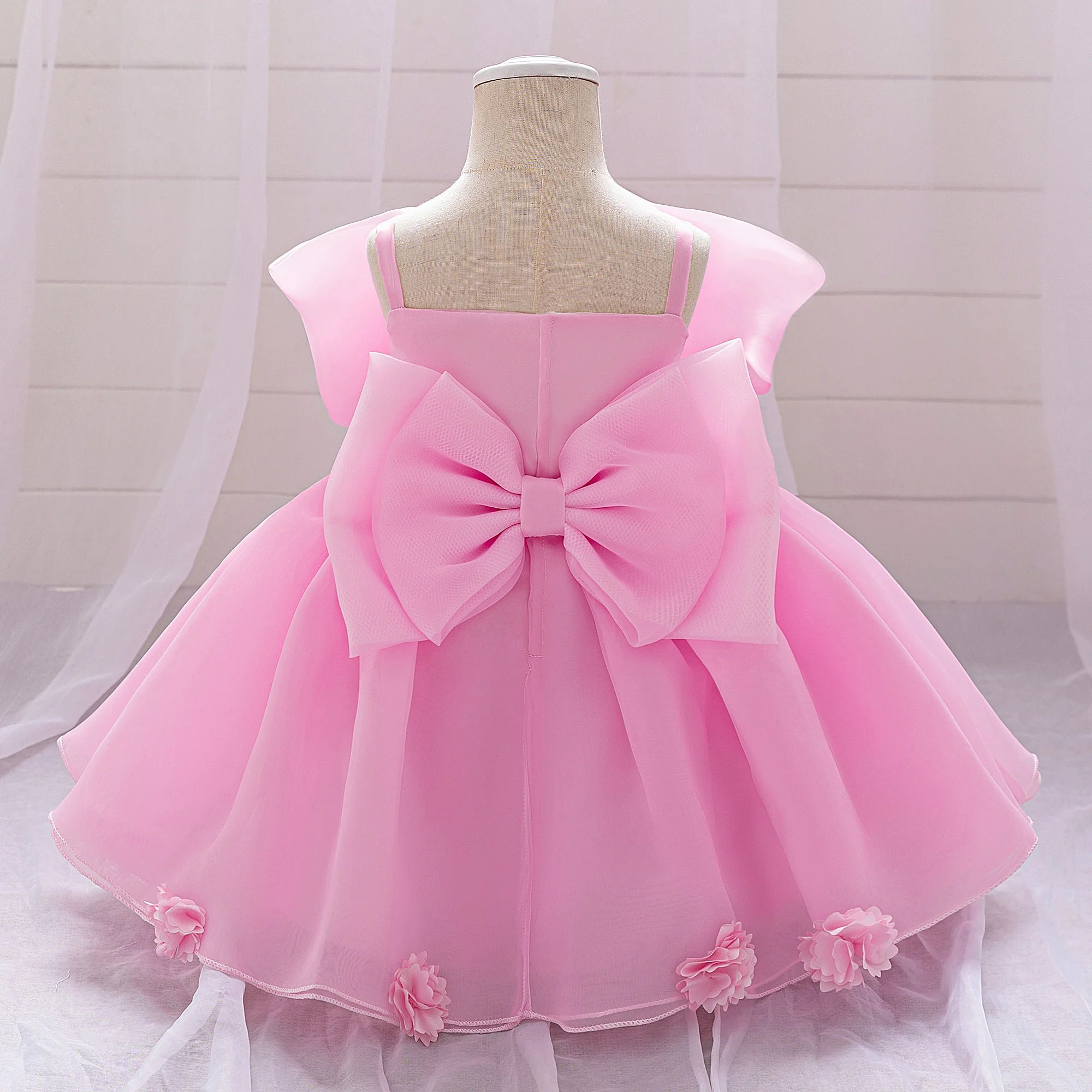Baby Girl Baptism Dress – 1st Birthday Pink Gown
