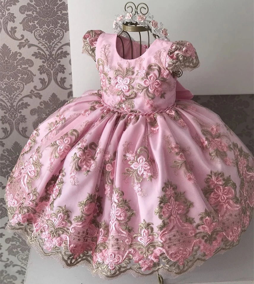 Elegant Embroidered Lace Dress for Girls