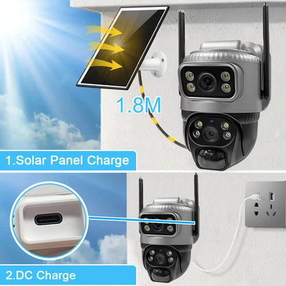 8MP 4K Solar Security Camera | 4G/WiFi | Dual Lens | PIR Motion | Night Vision