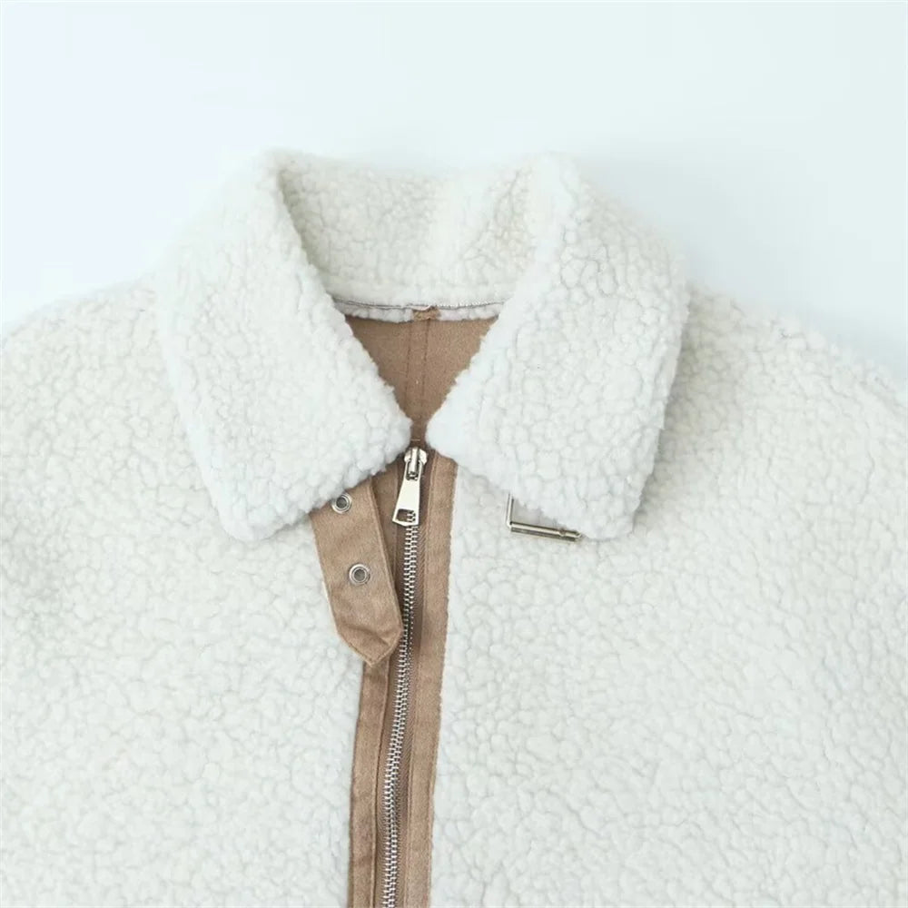 Women's Warm Long Sleeve Jacket with Zipper Pockets