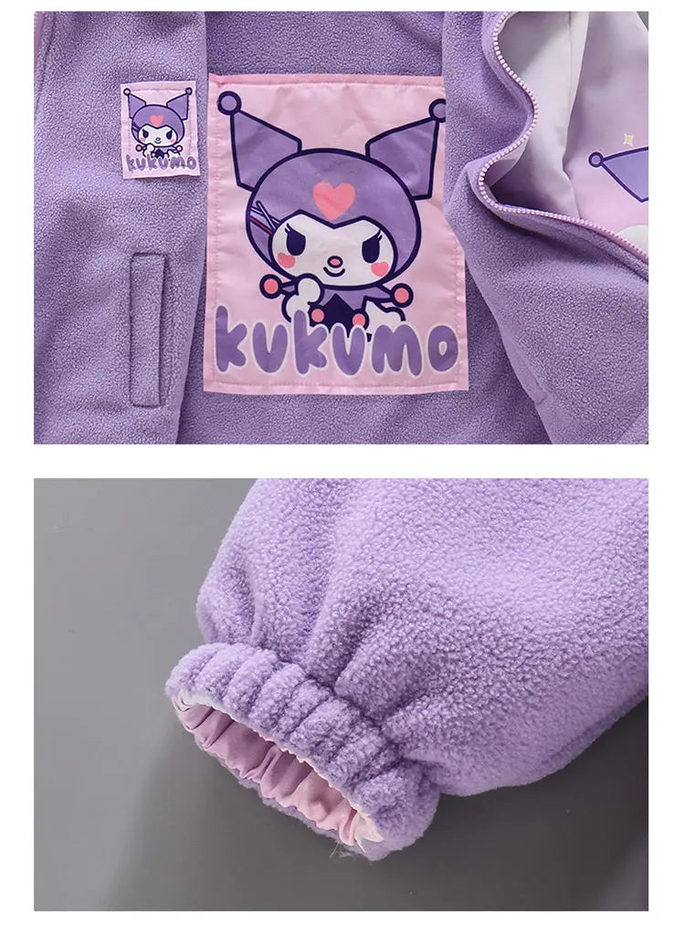 Teen Girls’ Plush Jacket – Cartoon Hooded Outerwear